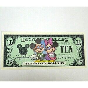 Disney Ten Dollar Note Mickey Minnie Scrooge Tinker Bell Series 2001 A00728995A
